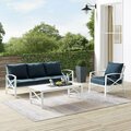 Claustro Outdoor Sofa Set, Navy & White - Sofa, Arm Chair & Coffee Table - 3 Piece CL3045604